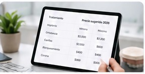 Odontólogo revisando precios y rentabilidad de tratamientos